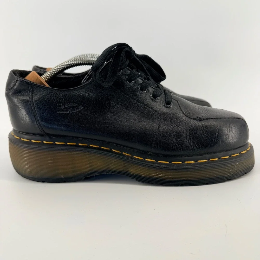 Dr. Martens Platform Square Toe Oxford Black Leather Shoes Unisex Men 8‎ Women 9
